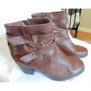 Naturalizer Womens Brown Leather Ankle Boots Booties Winter Heeled sz 10W